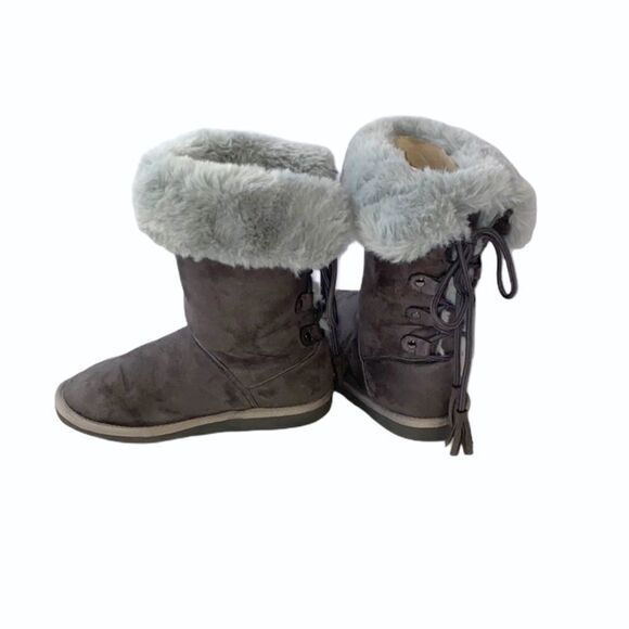 Rampage Girls Avani Grey Faux Fur Lace Back Boots - Picture 1 of 16